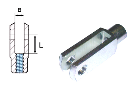 Gabelgelenke M10x40, Form G, gemäß DIN 71752, blau/weiss verzinkt, mit linkem Gewinde 